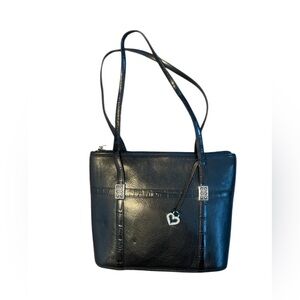 Brighton Berkeley Black Leather Shoulder Bag | Structured Tote w/ Reptile Trim